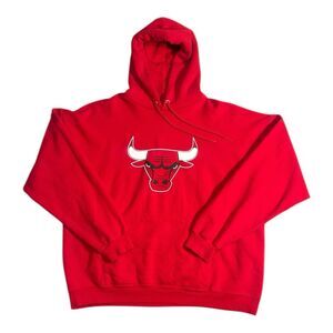 Vintage Chicago Bulls Graphic Hoodie Red Size Large Hanes Cotton Ultimate